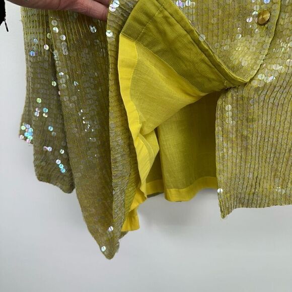 Sandy Starkman Woman’s Yellow Dip Dye All Over Iridescent Sequin Button Down Blo - Picture 7 of 7
